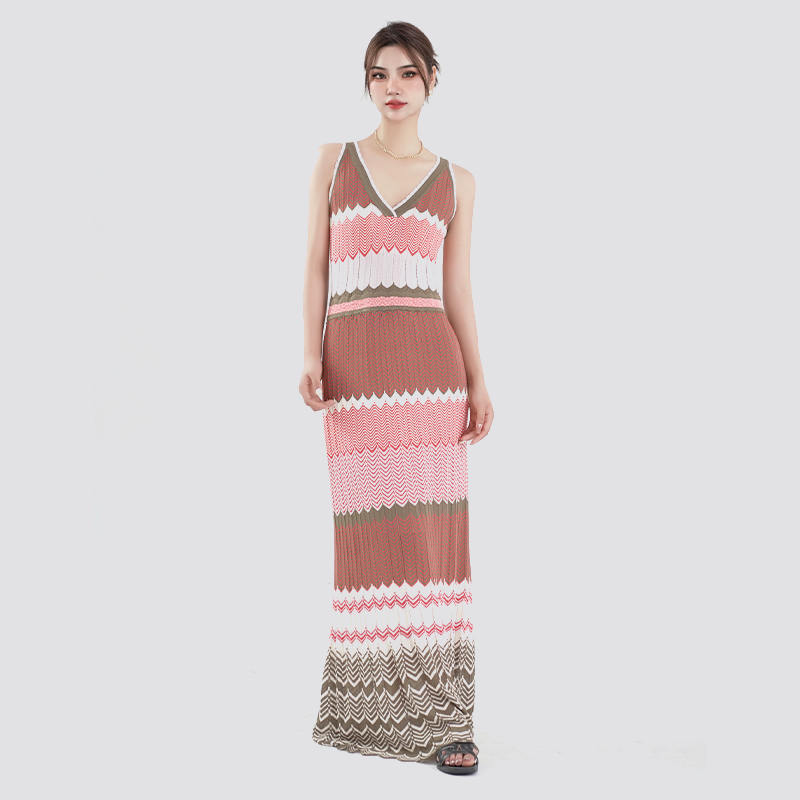 Aestas Knitted Sleeveless V Collum Maxi Sweater Dress